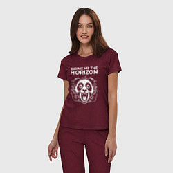 Пижама хлопковая женская Bring Me the Horizon rock panda, цвет: меланж-бордовый — фото 2