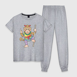 Пижама хлопковая женская Царь обезьян, цвет: меланж