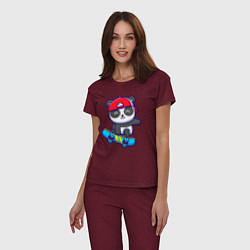 Пижама хлопковая женская Panda skater, цвет: меланж-бордовый — фото 2