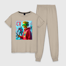 Пижама хлопковая женская Bart Simpson - cyberpunk ai art, цвет: миндальный