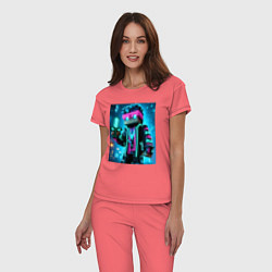 Пижама хлопковая женская Minecraft - neon character ai art, цвет: коралловый — фото 2