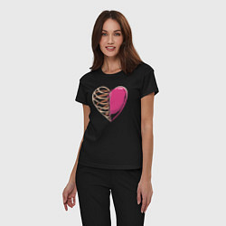 Пижама хлопковая женская Сердце в груди, цвет: черный — фото 2