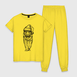 Пижама хлопковая женская Тигр в новогоднем колпаке, цвет: желтый