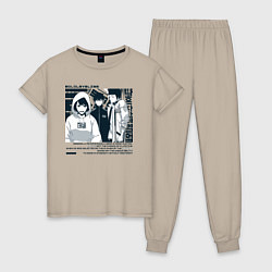 Пижама хлопковая женская Solo leveling Another raid, цвет: миндальный