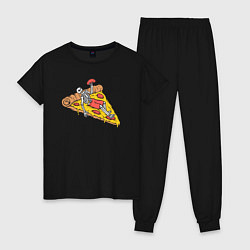 Пижама хлопковая женская Скелет пиццеед, цвет: черный