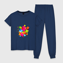 Пижама хлопковая женская Цветные квадраты, цвет: тёмно-синий