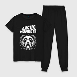 Пижама хлопковая женская Arctic Monkeys rock panda, цвет: черный