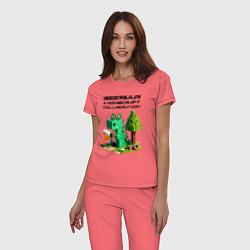 Пижама хлопковая женская Collaboration of Minecraft and beersaur - ai art, цвет: коралловый — фото 2