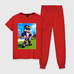 Пижама хлопковая женская Jotaro Kujo and Minecraft - collaboration, цвет: красный