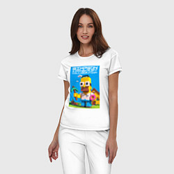 Пижама хлопковая женская Homer Simpson and Minecraft - collaboration ai art, цвет: белый — фото 2