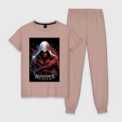 Пижама хлопковая женская Assassins creed красные пятна, цвет: пыльно-розовый
