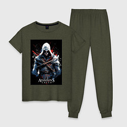 Пижама хлопковая женская Assassins creed огненный фон, цвет: меланж-хаки