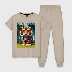 Пижама хлопковая женская Funny tiger cub - Minecraft, цвет: миндальный