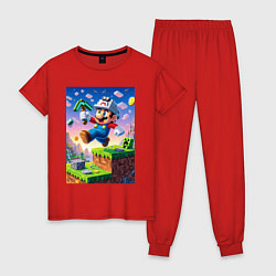 Пижама хлопковая женская Марио и Майнкрафт - коллаба, цвет: красный