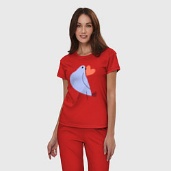 Пижама хлопковая женская Голубь с сердечком, цвет: красный — фото 2