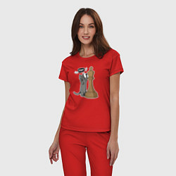 Пижама хлопковая женская Кот Джексон и шахматный король, цвет: красный — фото 2