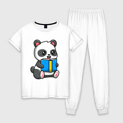 Пижама хлопковая женская Панда читает, цвет: белый