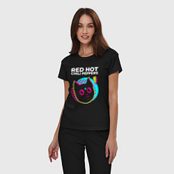 Пижама хлопковая женская Red Hot Chili Peppers rock star cat, цвет: черный — фото 2