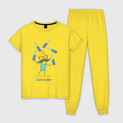 Пижама хлопковая женская Бармен жонглёр, цвет: желтый