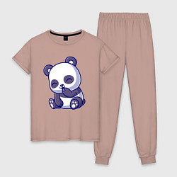 Пижама хлопковая женская Смеющаяся панда, цвет: пыльно-розовый