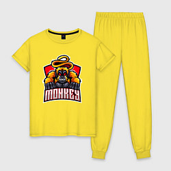 Пижама хлопковая женская Monkey team, цвет: желтый