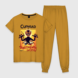 Пижама хлопковая женская Капхед - дьявол, цвет: горчичный