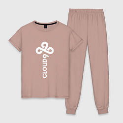 Пижама хлопковая женская Cloud9 - vertical logo, цвет: пыльно-розовый
