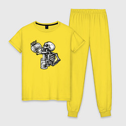 Женская пижама Скелет пьет алкоголь