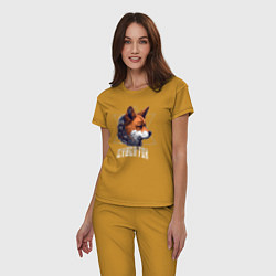 Пижама хлопковая женская Cyborg fox, цвет: горчичный — фото 2