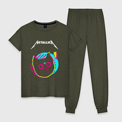 Пижама хлопковая женская Metallica rock star cat, цвет: меланж-хаки