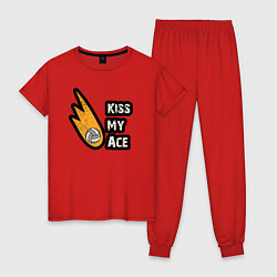 Пижама хлопковая женская Kiss my ace volleyball, цвет: красный