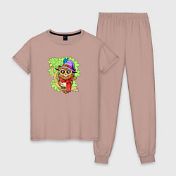 Пижама хлопковая женская Милая сова волшебник, цвет: пыльно-розовый