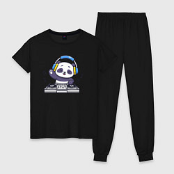 Пижама хлопковая женская Панда диджей, цвет: черный
