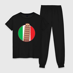 Пижама хлопковая женская Пизанская башня, цвет: черный