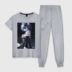 Пижама хлопковая женская Жизнь с нуля в альтернативном мире Рем, цвет: меланж