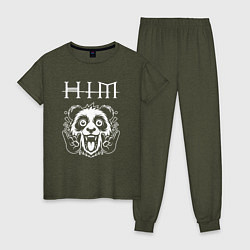 Пижама хлопковая женская HIM rock panda, цвет: меланж-хаки