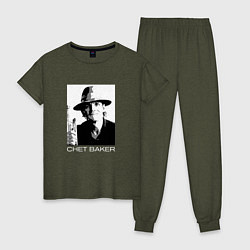 Пижама хлопковая женская Chet Baker jazz legend, цвет: меланж-хаки
