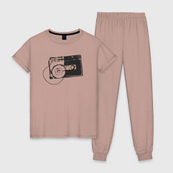 Пижама хлопковая женская Аудио кассета, цвет: пыльно-розовый