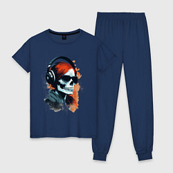 Пижама хлопковая женская Grunge redhead girl skull, цвет: тёмно-синий