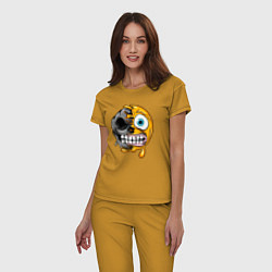 Пижама хлопковая женская Зубастый смайлик, цвет: горчичный — фото 2
