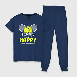 Пижама хлопковая женская Теннис делает меня счастливым а ты не очень, цвет: тёмно-синий