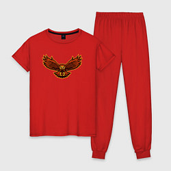 Пижама хлопковая женская Полёт совы, цвет: красный