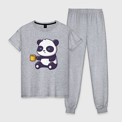 Пижама хлопковая женская Панда с кофе, цвет: меланж