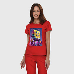 Пижама хлопковая женская Sponge Bob with a pistol - cyberpunk ai art, цвет: красный — фото 2