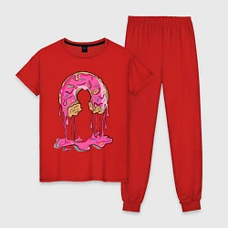 Пижама хлопковая женская Пончик, цвет: красный