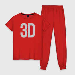 Пижама хлопковая женская 3D, цвет: красный