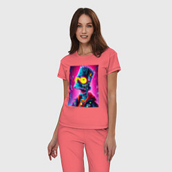 Пижама хлопковая женская Cyber Bart Simpson - neon glow ai art, цвет: коралловый — фото 2