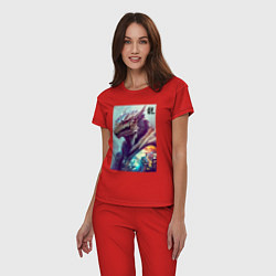 Пижама хлопковая женская Cool dragon - hieroglyph ai art, цвет: красный — фото 2