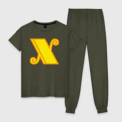 Пижама хлопковая женская Знак X, цвет: меланж-хаки