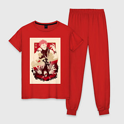 Пижама хлопковая женская Магическая битва Сукуна Рёмэн король арт, цвет: красный